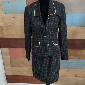 Donna Ricco Black and White Plaid Skirt Set